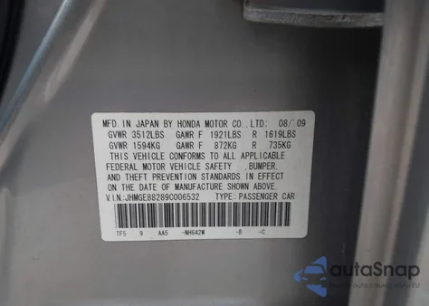 2009 Honda Fit z USA, uszkodzony, nr VIN JHMGE88289C006532